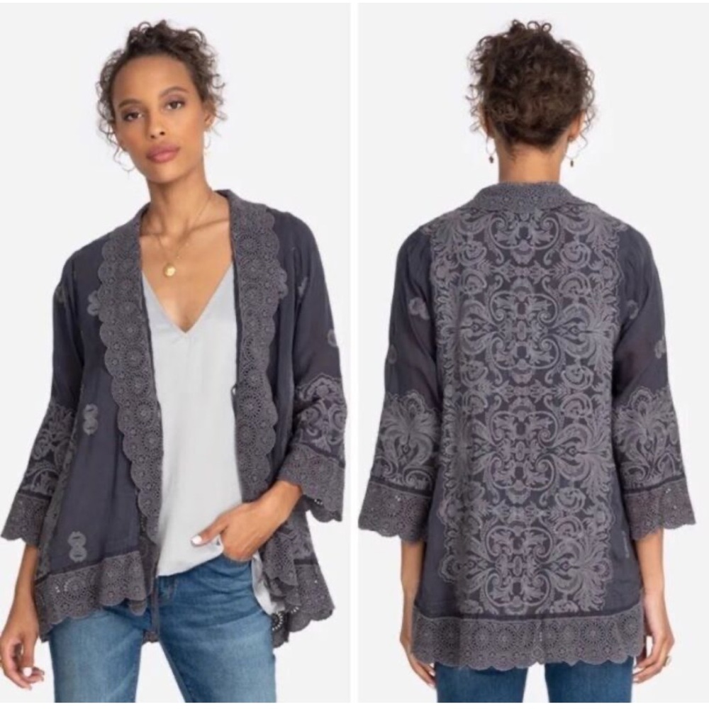 Johnny Was Gray Embroidered Cape